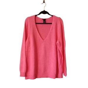 Lane Bryant Cotton Cable Knit V Neck Pullover Long Sleeve Sweater Pink 18/20